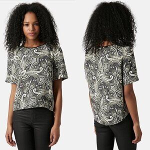 Topshop Paisley Curve Hem Short Sleeve Top